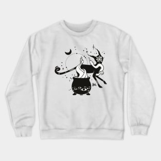 Black Cat Witch With Cauldron, Gothic Art Crewneck Sweatshirt